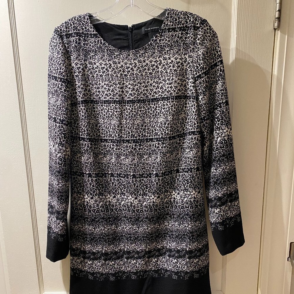 Club Monaco Size 2 Black and White Floral Knee Length Dress